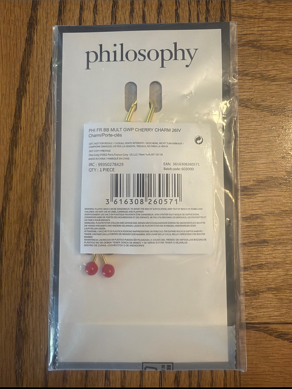 NWT - Philosophy Cherry Charm Phone Accessory in Red and Gold